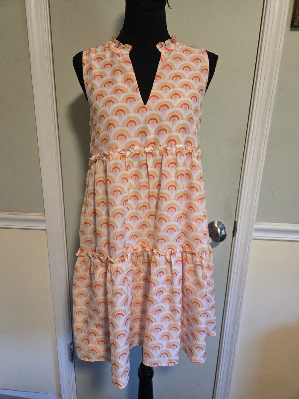 Sleeveless Peach Rainbow Tiered Mini Dress